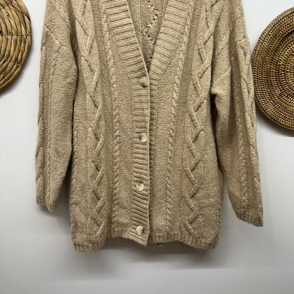 Old Navy Cable Knit Cardigan Sweater Large Tan Button Oversized Cozy Cotton - Picture 4 of 6